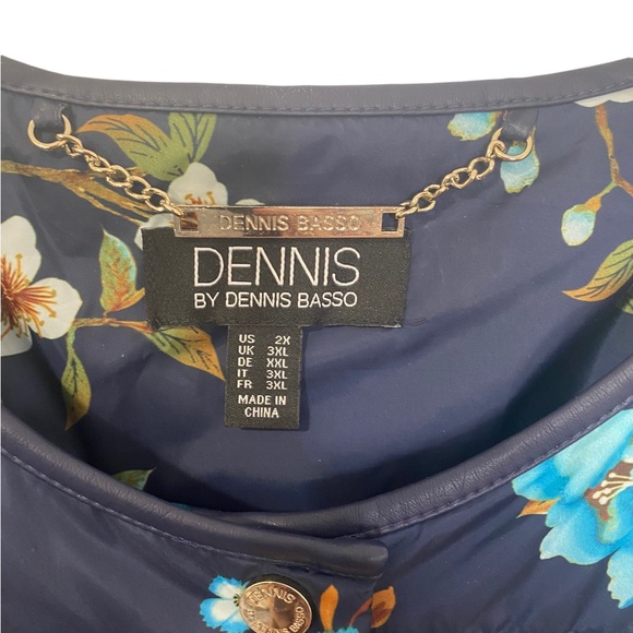 DENNIS BASSO Navy Blue Floral Snap Front Lightweight Quilted Puffer Jacket 2X - Picture 5 of 9